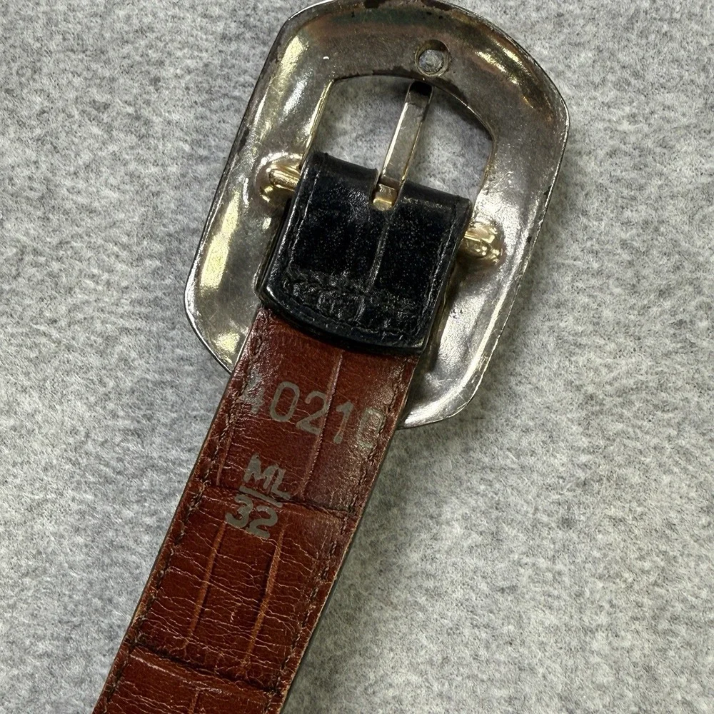 Vintage Brighton Leather Belt ML‎ 32 Black Brown Heart Concho Silver Gold 40210